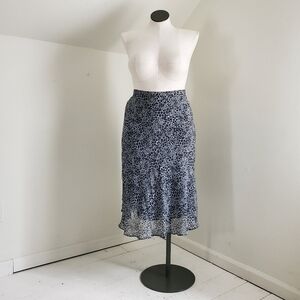 Jaclyn Smith Navy Blue Micro Floral Flutter Hem Midi Skirt